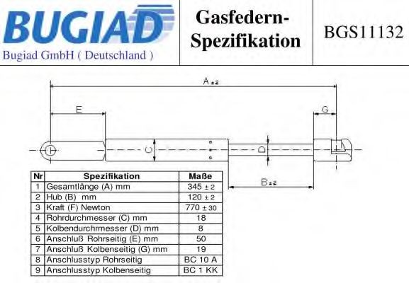 BUGIAD Bonnet strut Article number: BGS11132 cheaply