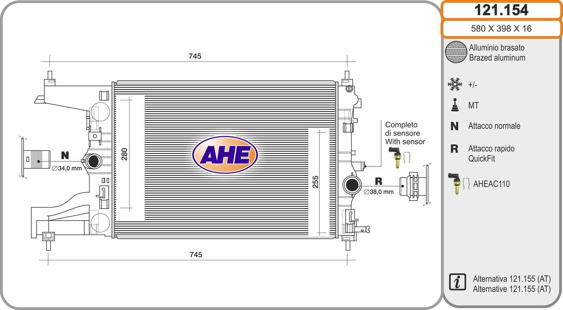 AHE Engine radiator Article number: 121.154 cheaply
