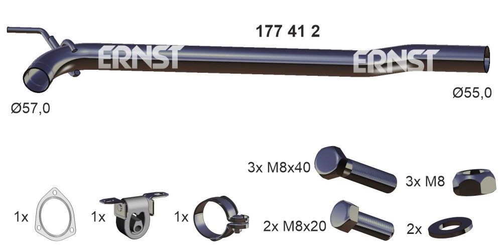 ERNST 177412 Repair Pipe, catalytic converter TRANSPORTER 2.5 TDI Syncro 102 PS Diesel 2003