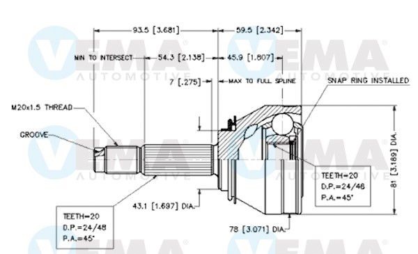VEMA Joint kit, drive shaft Article number: 18200 cheaply