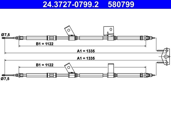 ATE Hand brake cable Article number: 24.3727-0799.2 cheaply