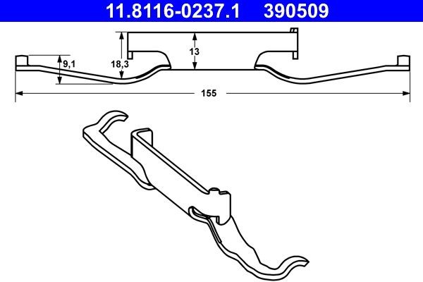 ATE 11.8116-0237.1 Lisakomplekt, ketaspiduriklotsid DOBLO 1.3 D Multijet (263ZXT1A, 263WXT1A, 263ZYA1A, 263WYA1A) 80 HP Diisel