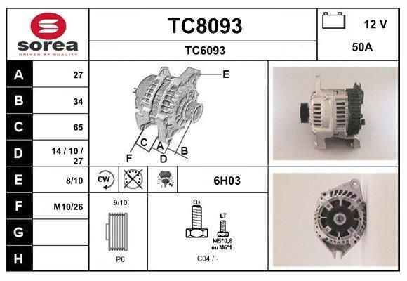SNRA Alternator Article number: TC8093 cheaply