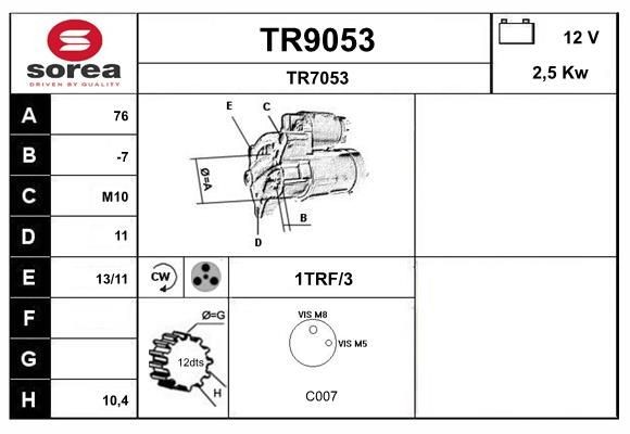 SNRA Starter motor Article number: TR9053 cheaply