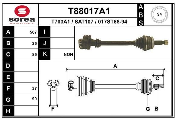 EAI Drivaksel artikkelnummer: T88017A1 billig