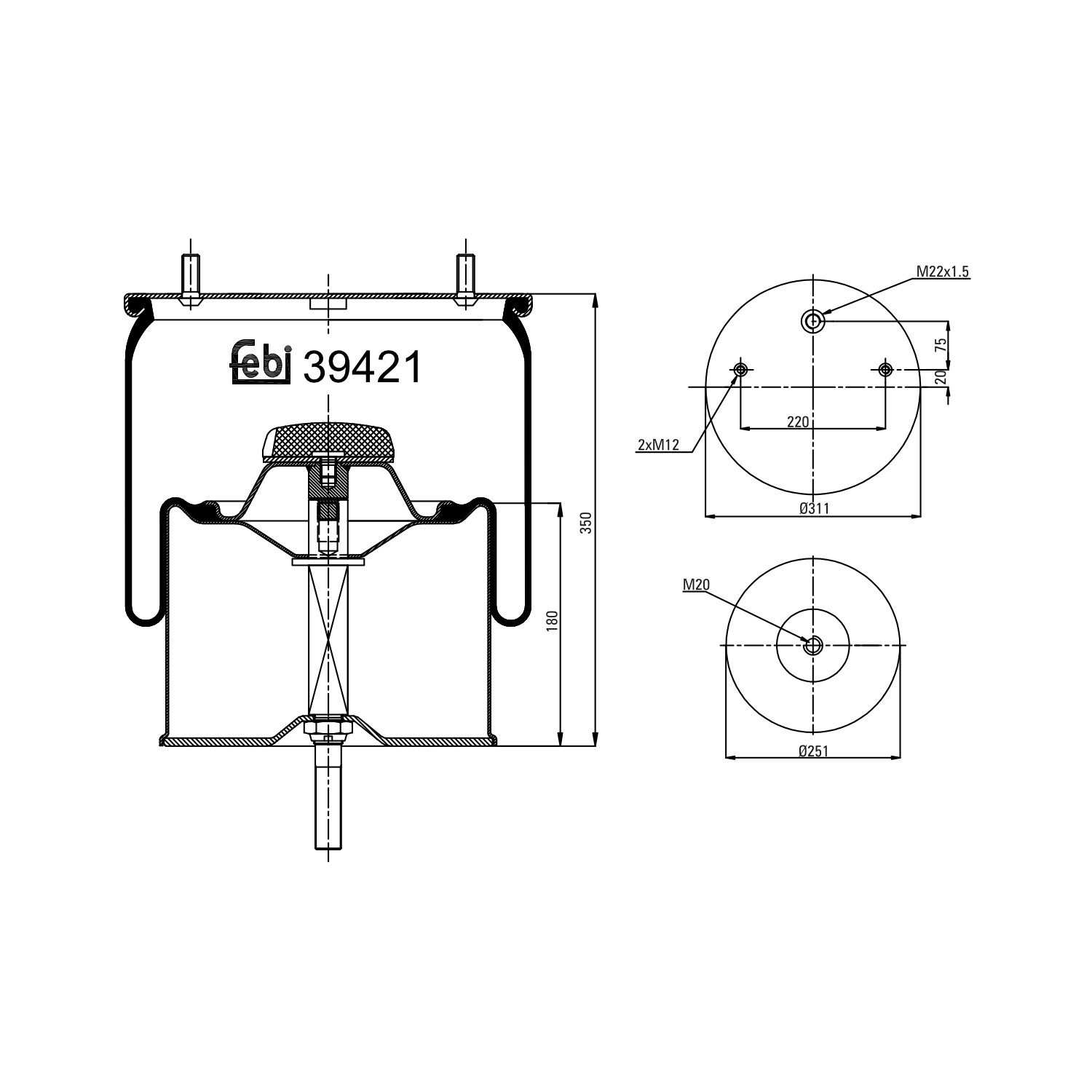 FEBI BILSTEIN 39421 Lõõts,õhkvedrustus 504 2.0 TI 106 HP Bensiin 1986