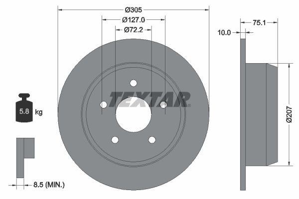 TEXTAR Brake disc Article number: 92113700 cheaply
