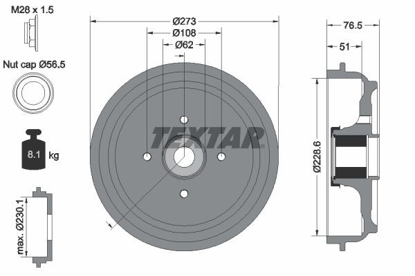 TEXTAR Brake drum Article number: 94037900 cheaply