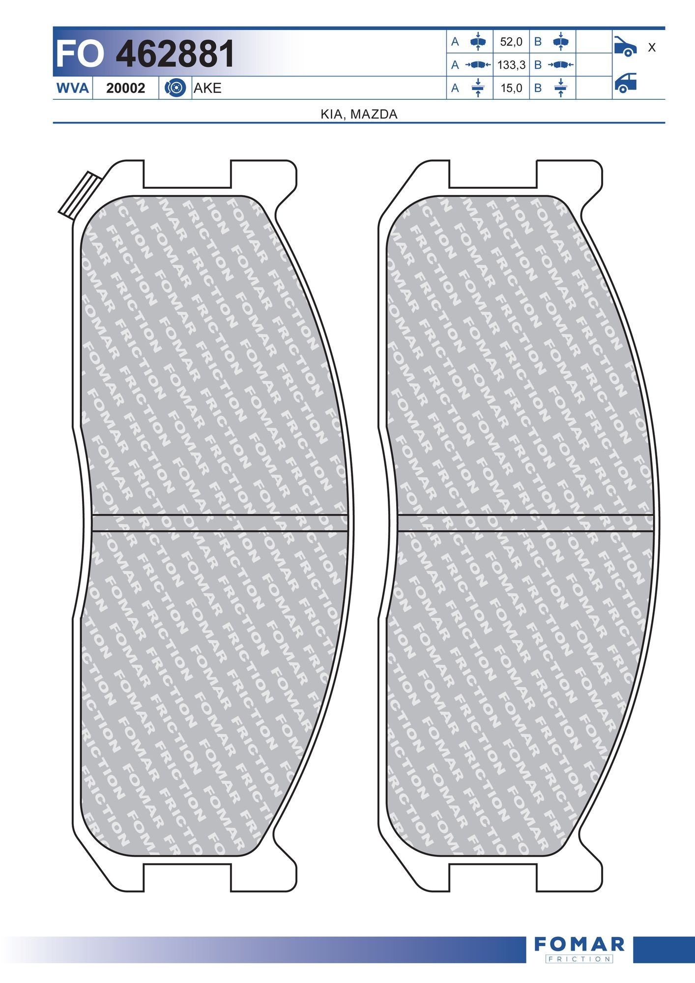 FOMAR Friction Brake pad set Article number: FO 462881 cheaply