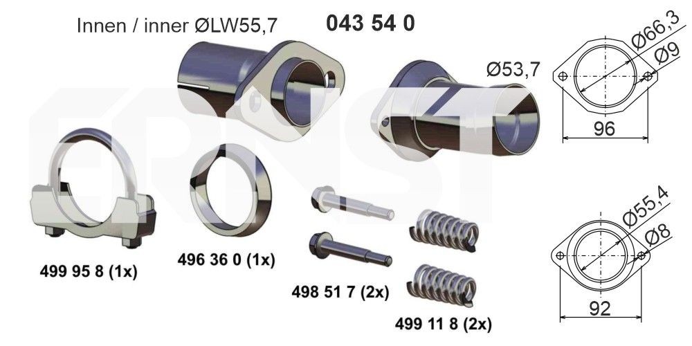 ERNST 043540 Reparatieset, uitlaatpijp VECTRA 2.2 DTI 16V (F68) 125 PK Diesel 2003