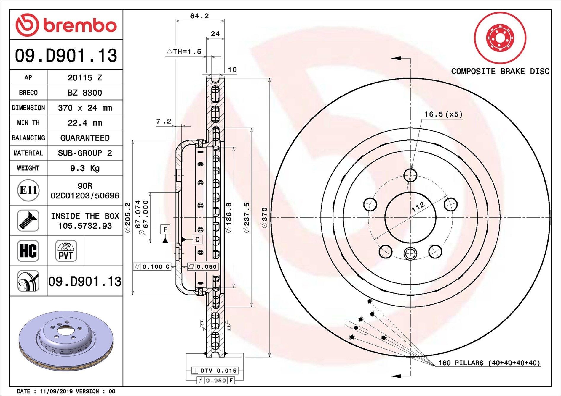 BREMBO Brake disc Article number: 09.D901.13 cheaply