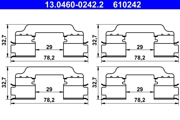ATE 13.0460-0242.2 Lisakomplekt, ketaspiduriklotsid KANGOO 1.5 dCi 90 (FW0G, FW05, FW08, FW11) 90 HP Diisel
