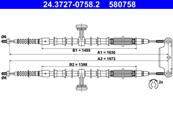 ATE Hand brake cable Article number: 24.3727-0758.2 cheaply