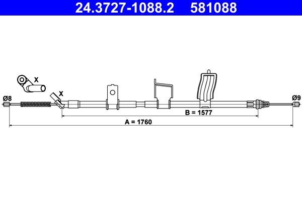 ATE Hand brake cable Article number: 24.3727-1088.2 cheaply