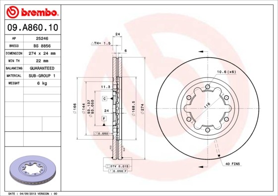 BREMBO Brake disc Article number: 09.A860.10 cheaply