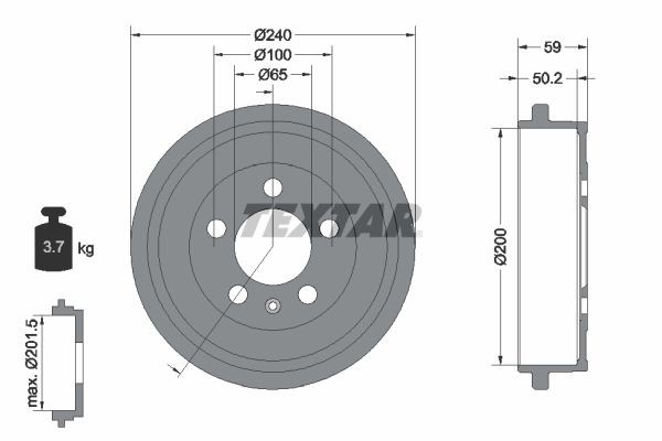 TEXTAR Brake drum Article number: 94023800 cheaply