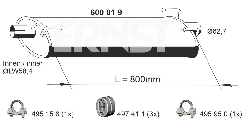 ERNST Middle silencer Article number: 600019 cheaply