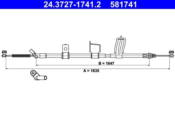 ATE Hand brake cable Article number: 24.3727-1741.2 cheaply