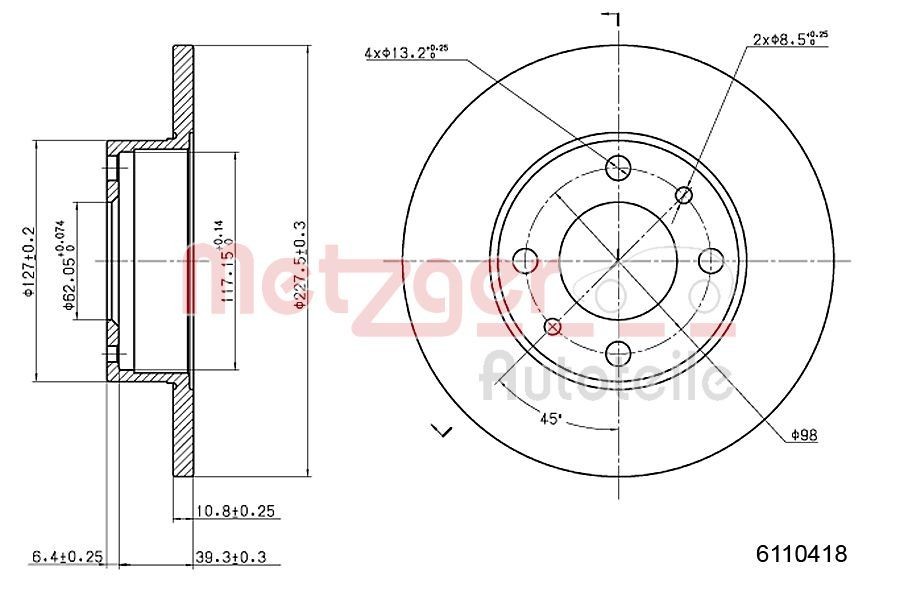 METZGER Brake disc Article number: 6110418 cheaply