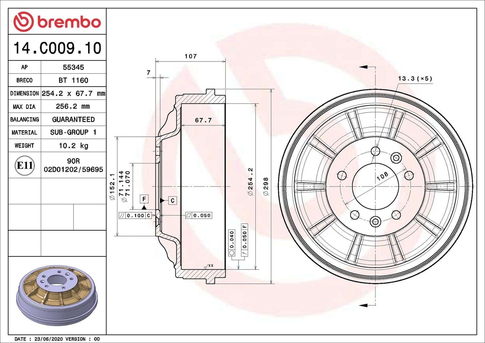 BREMBO Brake drum Article number: 14.C009.10 cheaply