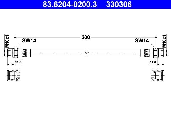 ATE Stabdžių žarnelė prekės numeris: 83.6204-0200.3 nebrangu