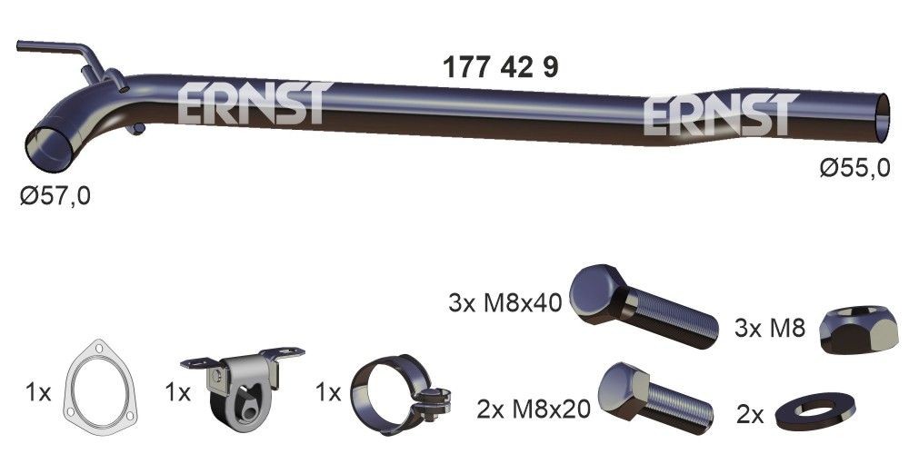 ERNST 177429 Repair Pipe, catalytic converter TRANSPORTER 2.5 TDI Syncro 102 PS Diesel 2003