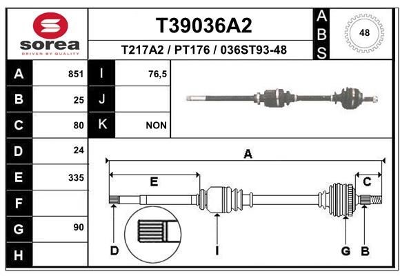 EAI Drive shaft Article number: T39036A2 cheaply