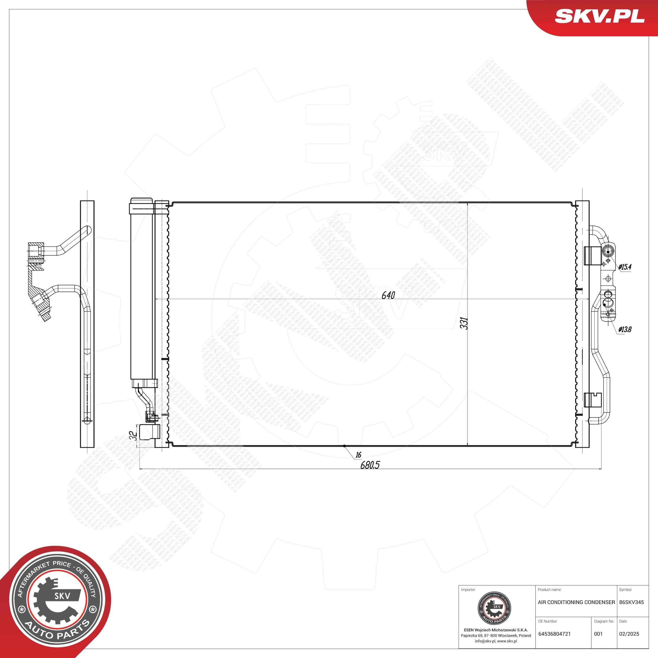 ESEN SKV Air conditioning condenser Article number: 86SKV345 cheaply