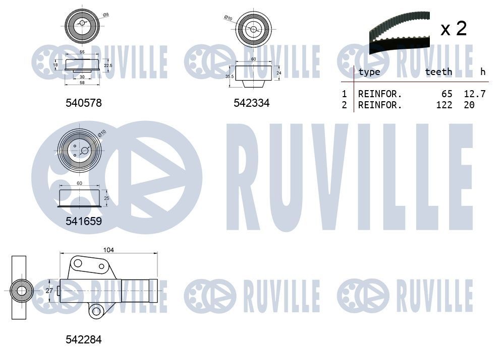 RUVILLE 5638550 Pulley Set, timing belt VENTO 1.6 MPI 105 PS Petrol