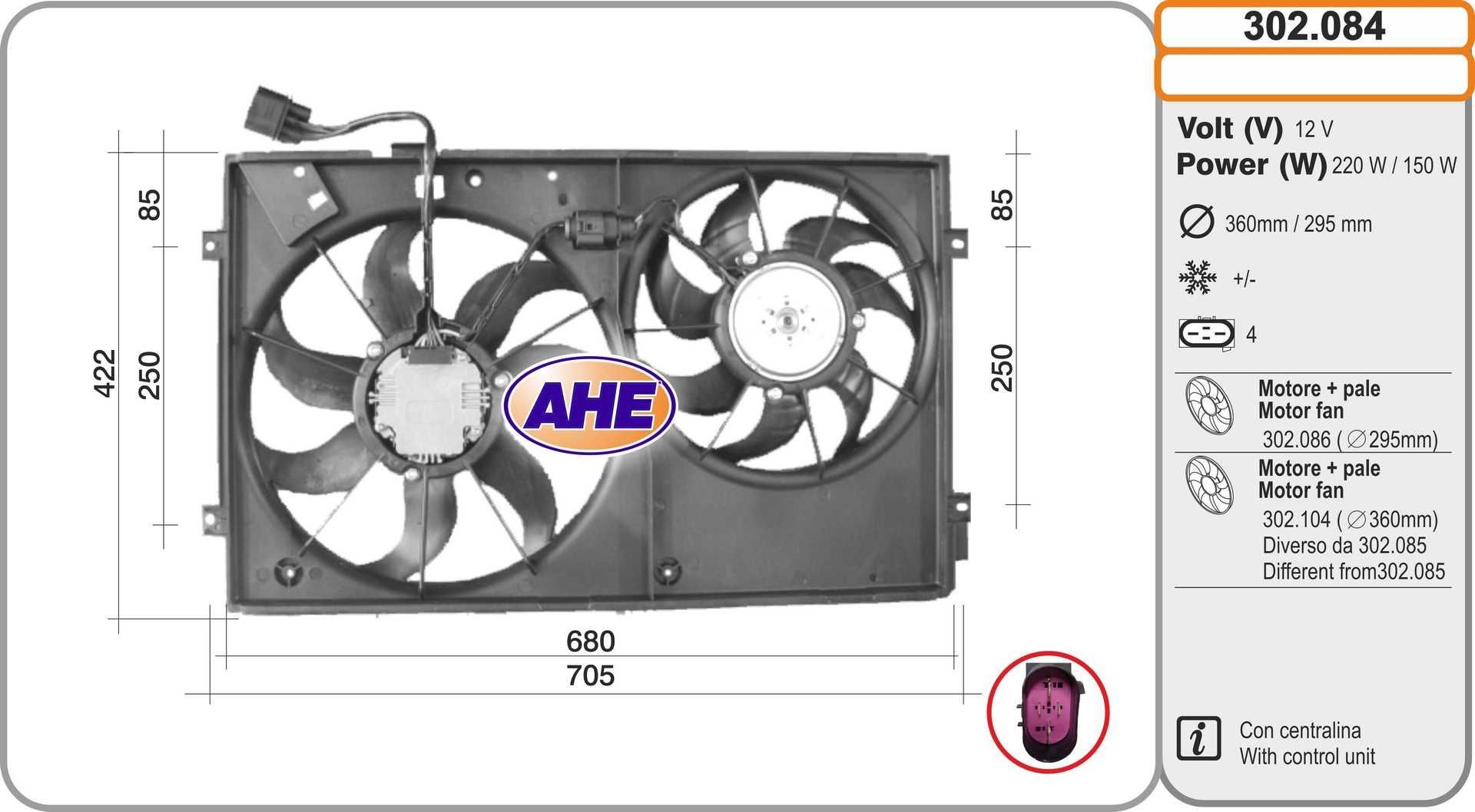 AHE Fan, radiator Article number: 302.084 cheaply
