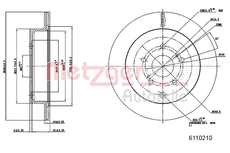 METZGER Brake disc Article number: 6110210 cheaply