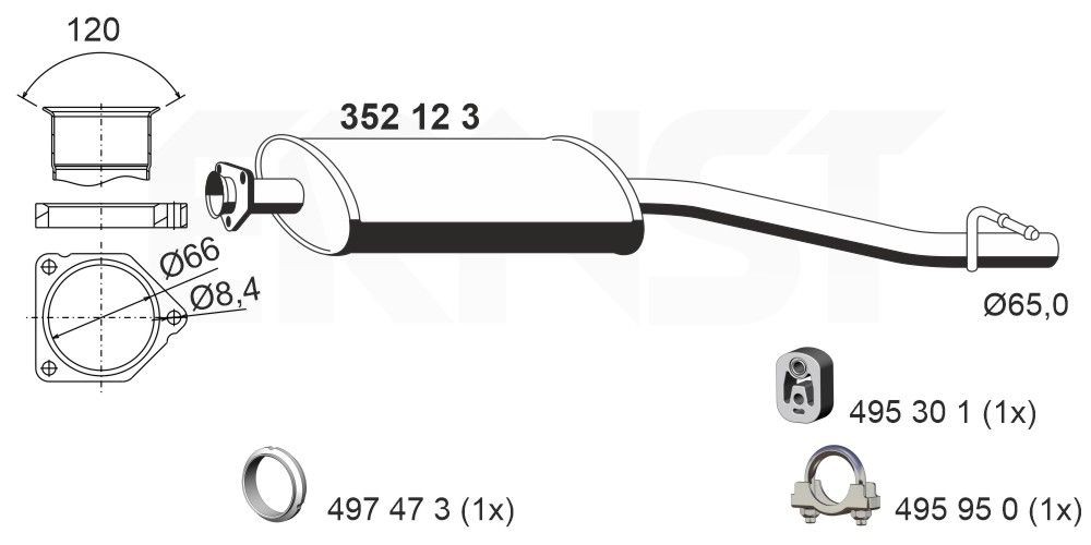 ERNST Middle silencer Article number: 352123 cheaply