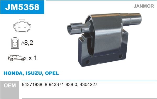 JANMOR Ignition coil Article number: JM5358 cheaply