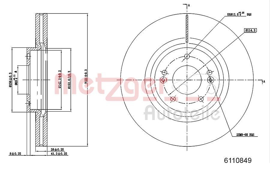 METZGER Brake disc Article number: 6110849 cheaply