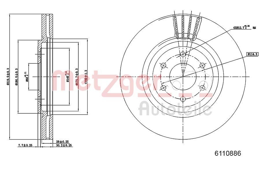 METZGER Brake disc Article number: 6110886 cheaply