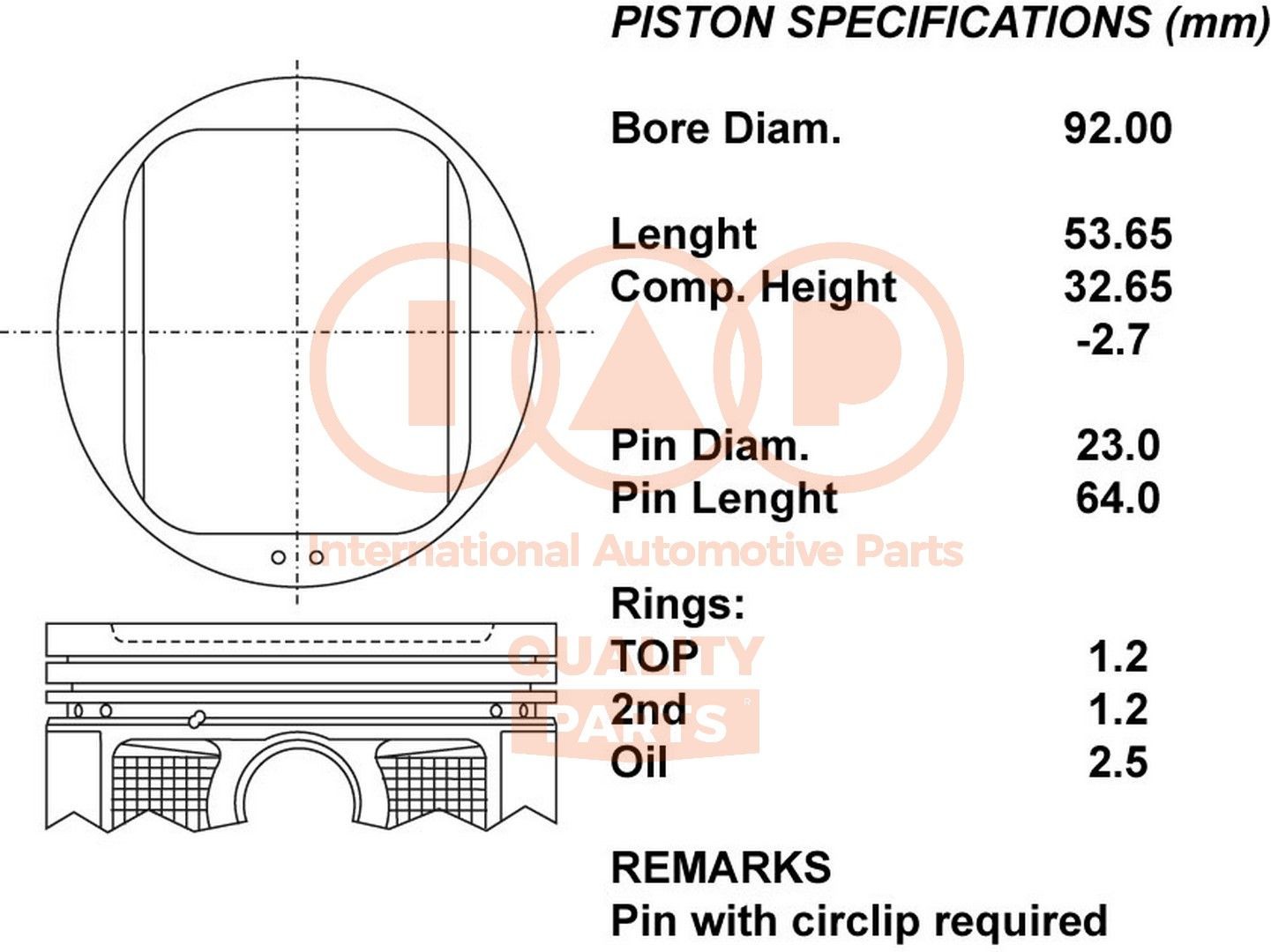IAP QUALITY PARTS Kolvid Artikli number: 100-13047 soodsalt