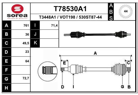 EAI Drive shaft Article number: T78530A1 cheaply