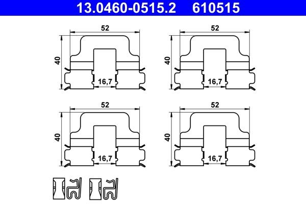 ATE 13.0460-0515.2 Accessory Kit, disc brake pads LYBRA 1.9 JTD (839.AXI1A, 839.AXN1A, 839.CXL1A) 116 PS Diesel 2005