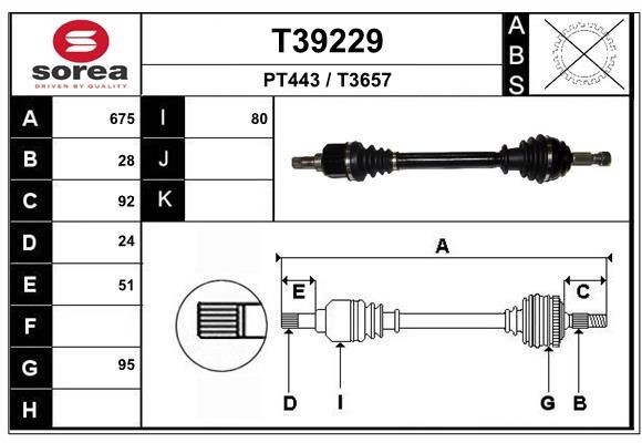 EAI Drivaksel artikkelnummer: T39229 billig