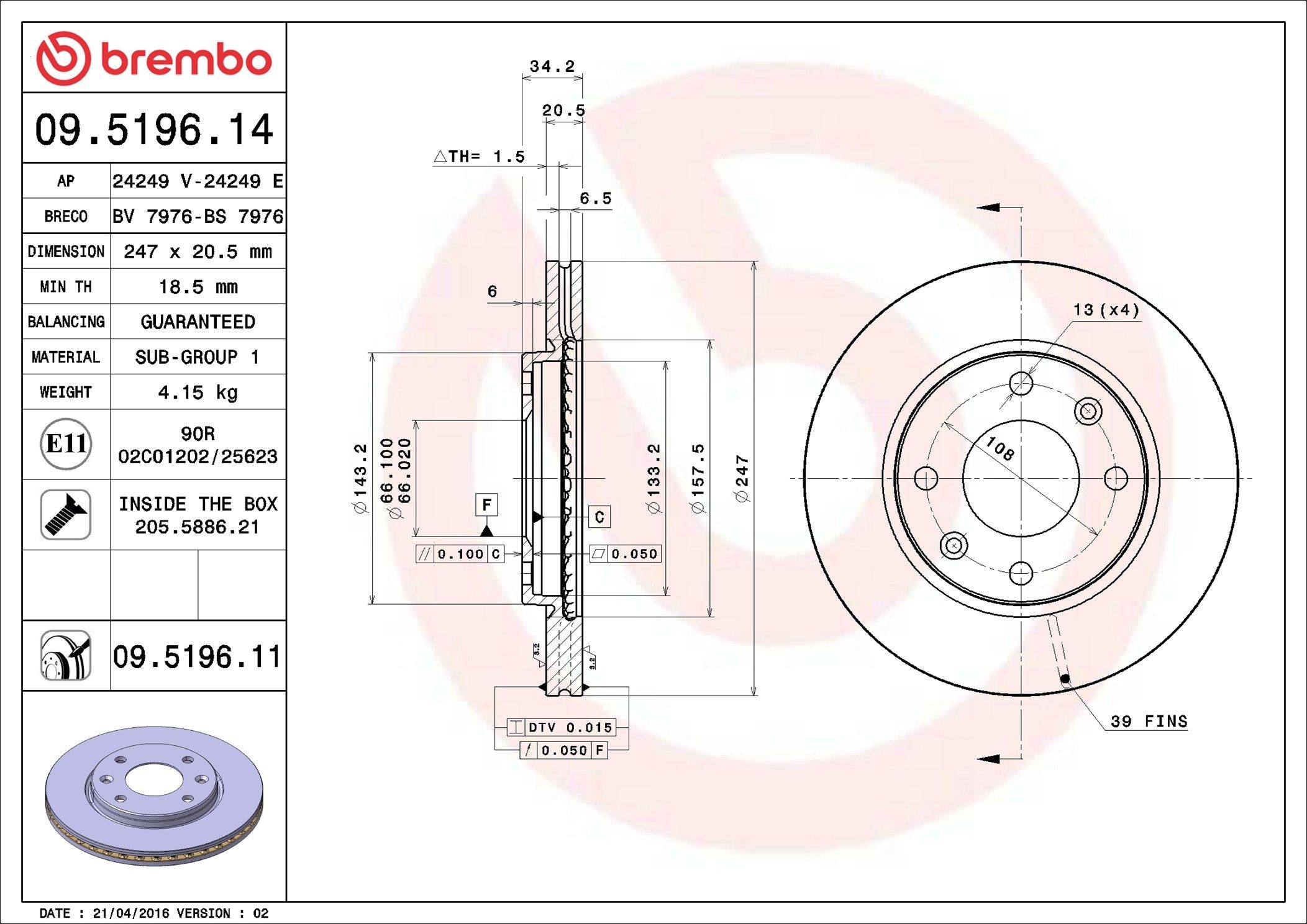 BREMBO Brake disc Article number: 09.5196.14 cheaply