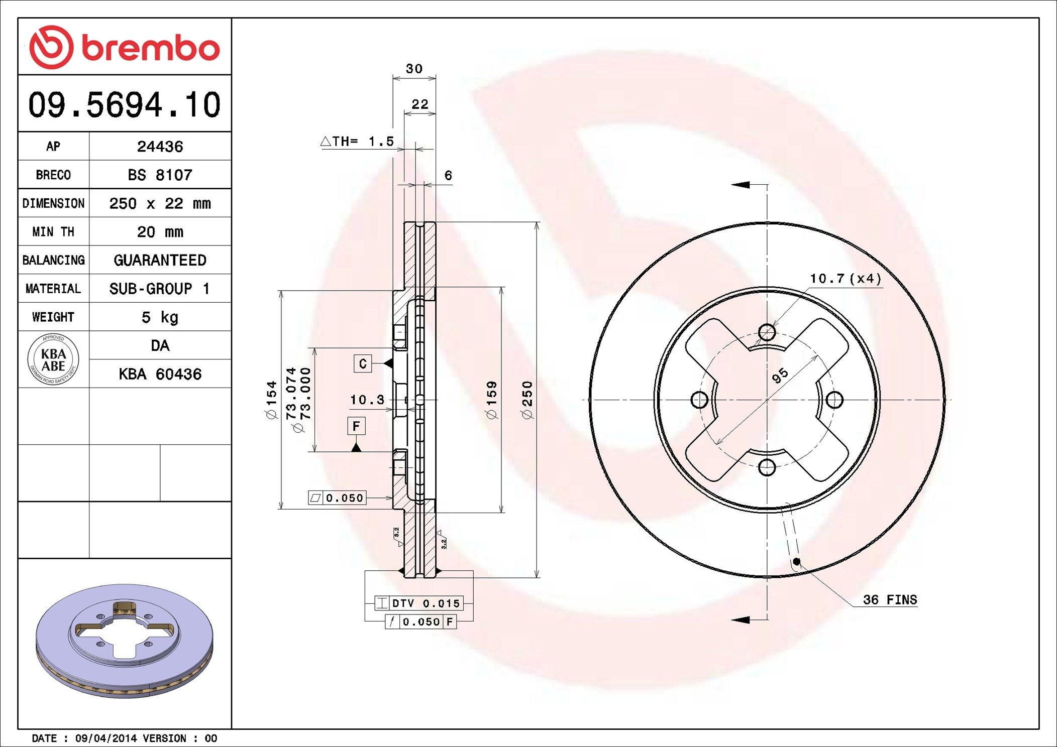 BREMBO Brake disc Article number: 09.5694.10 cheaply