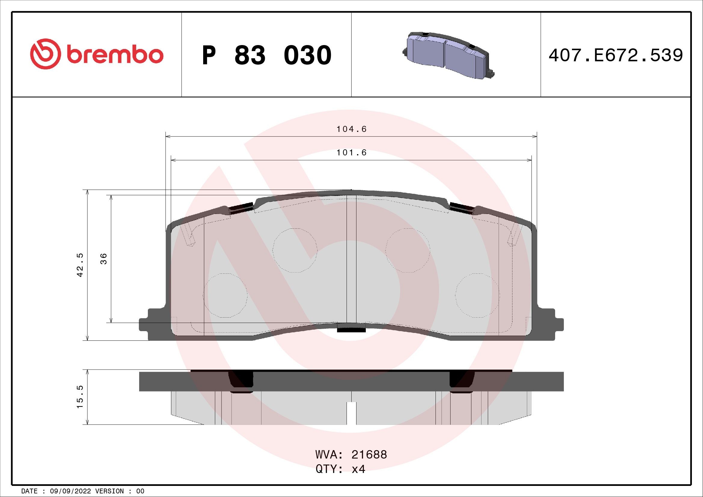 BREMBO Комплект спирачно феродо, дискови спирачки артикулен номер: P 83 030 евтино