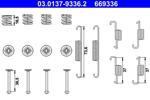 ATE 03.0137-9336.2 Brake shoe fitting kit COROLLA 2.2 D-4D (AUR10_) 177 PS Diesel 2009