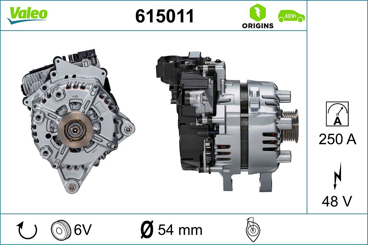 VALEO 615011 Alternator, starter RANGE ROVER VELAR 2.0 D200 MHEV 4x4 204 PS Diesel/Electro