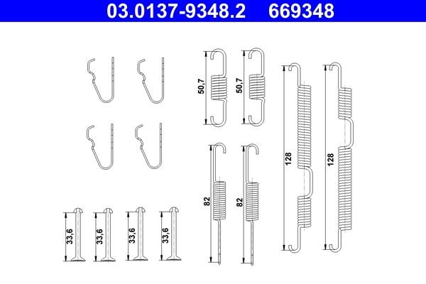 ATE 03.0137-9348.2 Brake shoe fitting kit i20 1.0 T-GDI hybrid 48V 120 PS Petrol/Electric