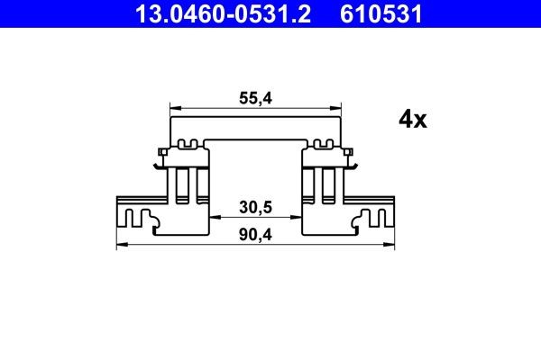 ATE 13.0460-0531.2 Lisakomplekt, ketaspiduriklotsid CX-30 1.8 SKYACTIV-D 116 HP Diisel