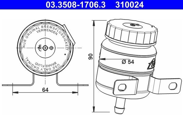 ATE Expansion Tank, brake fluid Article number: 03.3508-1706.3 cheaply