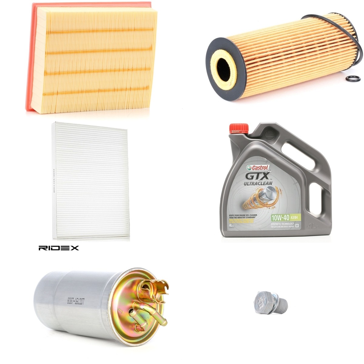 RIDEX 100374T0107 Filter set with engine oil NEW BEETLE 1.9 TDI 90 PS Diesel 2010