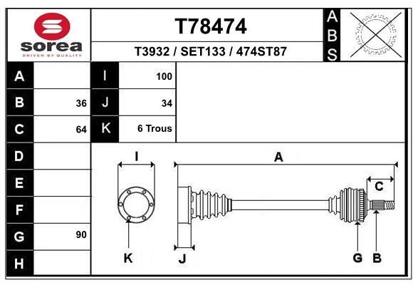EAI Drive shaft Article number: T78474 cheaply