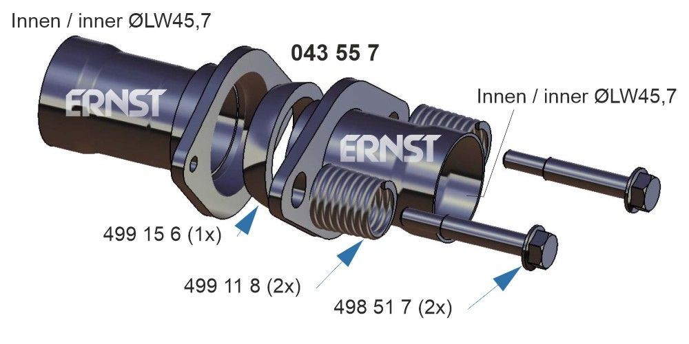 ERNST 043557 Repair Kit, exhaust pipe ASTRA 1.7 DTI 16V (F08, F48) 75 PS Diesel 2009